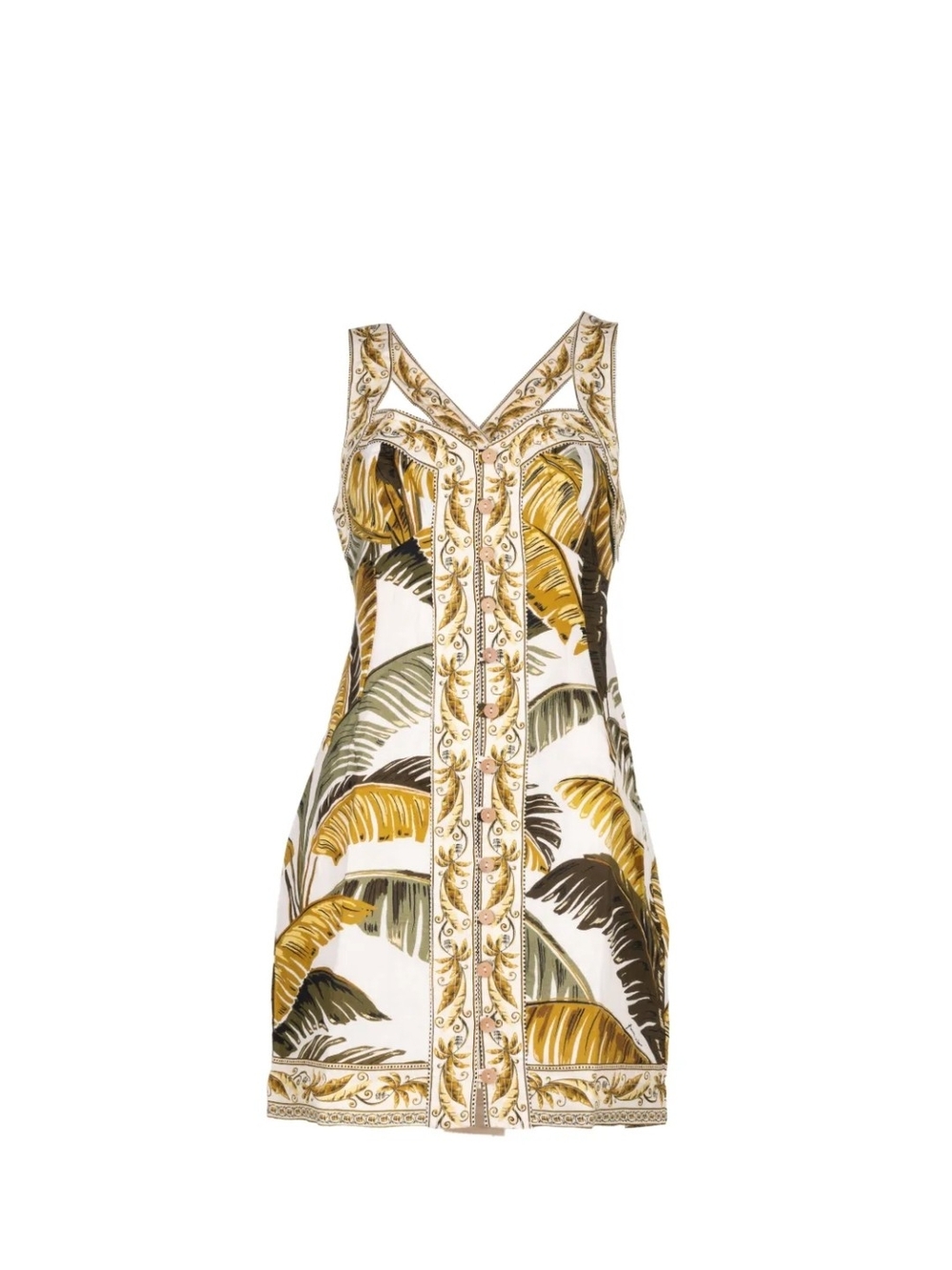 FARM Rio White Dress with Yellow, Olive and Brown Palm Print - Picture 2 of 14